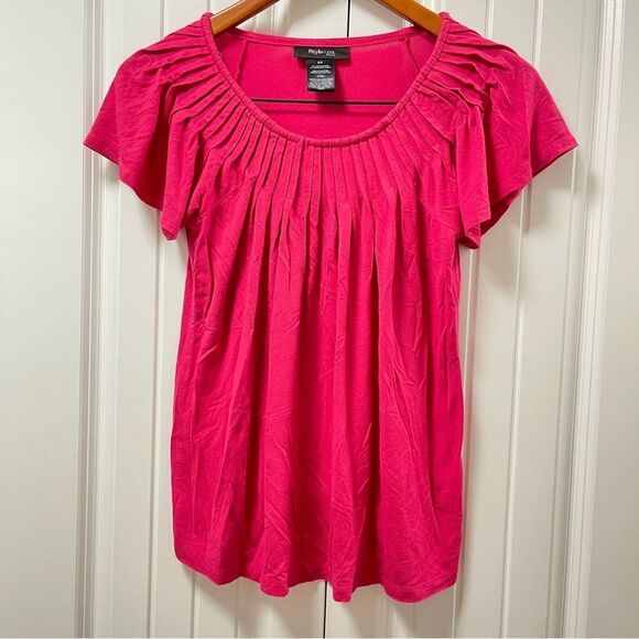 Style & Co. Pleated Flutter Sleeve Blouse Pink - S - Picture 2 of 11